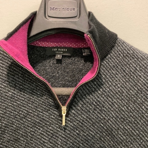 Ted Baker London Grey Wool Zip V neck Sweater Small Medium Fit 3 - Picture 5 of 16